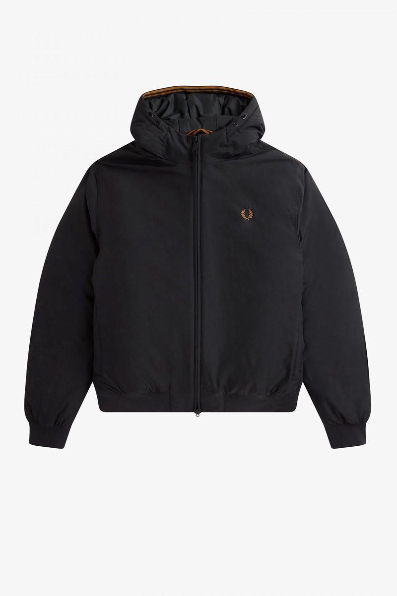 Black Fred Perry Padded Hooded Brentham Men's Jackets | PH 1219LISH